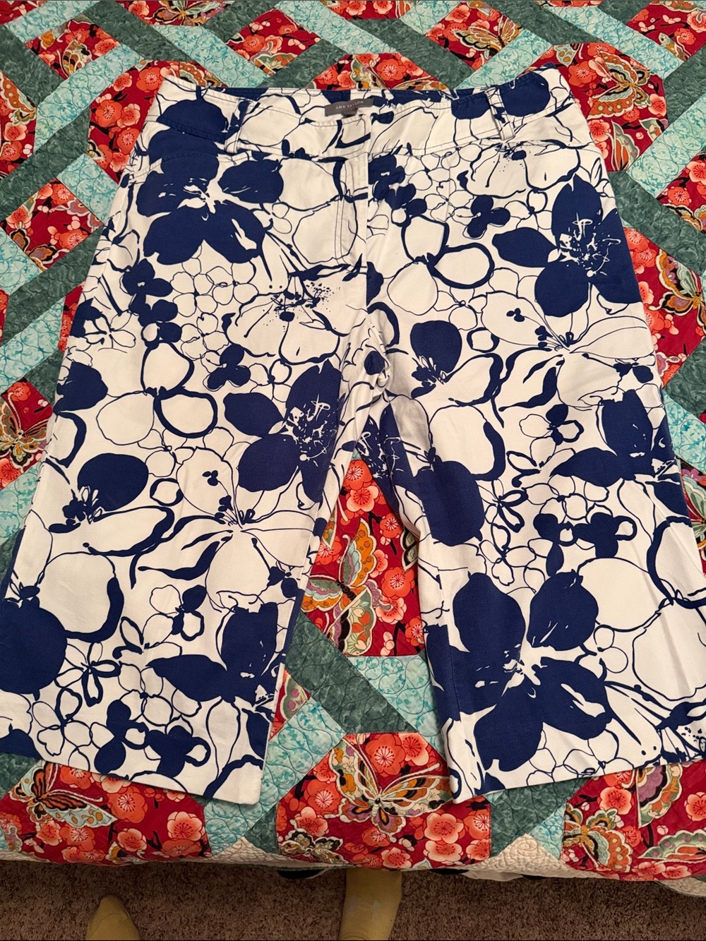 Ann Taylor White Shorts with Navy Floral Print